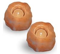 Himalayan Salt Candle Tealight Holders - Set of 2 Natural Pink Rock Crystal Lamps for Home Décor & Relaxation | 2 Pc by NaturalKrafts, Punjab, Pakistan - Box Packed