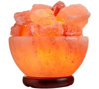 Himalayan Salt Lamp Bowl with Natural Crystal Chunks, Dimmer Cord and Classic Wood Base Premium Quality Authentic from Pakistan
