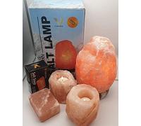 Himalayan Salt Lamp, Natural Rock Salt Crystal Pink Salt Lamp with Elegant Wood Base Bulbs, Gift Box [3-4 Kg], Natural Salt tealight Candle Holder, Free Salt soap.