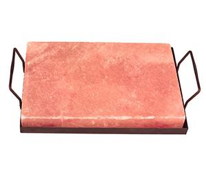 Himalayan Salt Plate Steel with Holder Set, Outdoor BBQ Himalayan Salt Block for Grilling Searing Chilling Cutting Seasoning & Serving, Size 12x8x1.6 inch.