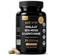 Himalayan Shilajit, Irish Sea Moss & Lion’s Mane Capsules | 3-in-1 High Strength Blend for Energy, Focus & Vitality | 20,000mg, 60% Fulvic Acid | Vegan, 120 Capsules | Lux Vita