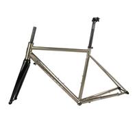 HIMALO Disc Brake Road Bike Frameset 700C Cr-Mo Steel Bike Frame 44/47/50/53/56cm Thru Alxe Frame 100/142mm ，with Carbon Fork(Titanium,50cm)