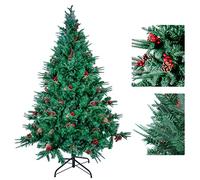 himaly 5ft/1.5m Christmas Tree, PVC Artificial Green Xmas Trees | Christmas Tree with Pine Cones and Berries, Metal Stand, Perfect Xmas Decoration for Indoor and Outdoor