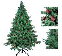 himaly 7FT/2.1M Christmas Tree with Pine Cones and Berries,PVC Artificial Christmas Tree with Metal Stand,Xmas Decoration Christmas Tree for Indoor Outdoor, Green