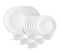 HIMANSH STORE Opalware Dazzle Series Plain Dinner Set, 18 Units | Opal Glass Dinner Set for 6 | Light-Weight, Daily Use Crockery Set for Dining | White Plate and Bowl Set