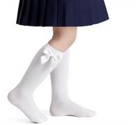 Himcus 3 Pairs Girls Knee High Cotton Socks School Long Seamless Comfortable Plain Socks for Toddler Kids with Ribbons Bow