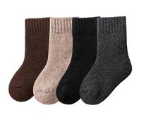 Himcus 4 Pairs Kids Boys Thermal Merino Wool Socks Toddler Winter Warm Calf Solid Socks(Coffe Khaki Black Grey,L,6-8 Years)