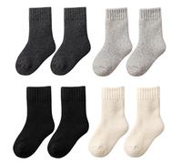Himcus 4 Pairs Kids Boys Thermal Merino Wool Socks Toddler Winter Warm Calf Solid Socks(Iron Grey Dark Grey Black White,M,3-5 Years)