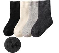Himcus 4 Pairs Kids Boys Thermal Merino Wool Socks Toddler Winter Warm Calf Solid Socks(Iron Grey Dark Grey Black White,2XL,12-13 Years)