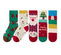 Himcus 5 Pairs Kids Boys Girl Christmas Santas Cotton Rich Cute Calf Socks Toddler Novelty Xmas Socks(Apple Tree,3-5 Years,M)