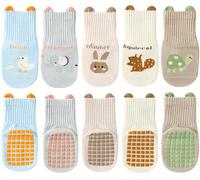 Himcus Baby Non Slip Socks 5 Pack Cute Animal Toddler Grip Socks, Seamless Soft Cotton Anti Slip Floor Socks for Boys Girls(Animal Letters,3-5 Years)