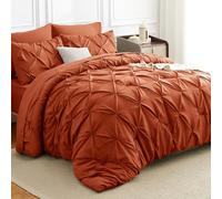 HIMEET King Comforter Set 7 Pieces Bed in A Bag Burnt Orange Luxury Soft King Size Bed Set Pintuck Pinch Pleat Bedding Sets with Comforter, Flat Sheet, Fitted Sheet and Pillowcases & Shams