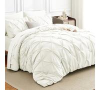 HIMEET King Comforter Set 7 Pieces Bed in A Bag Ivory Luxury Soft King Size Bed Set Pintuck Pinch Pleat Bedding Sets with Comforter, Flat Sheet, Fitted Sheet and Pillowcases & Shams