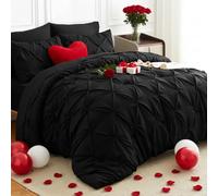 HIMEET King Comforter Set Black, 7 Pieces Pintuck Bed in A Bag King Size Bedding, Soft Bed Set All Season Pinch Pleat Comforter Set with Sheets, Pillowcases & Shams