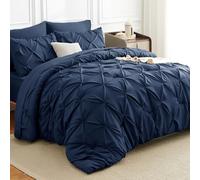 HIMEET King Comforter Set Navy Blue, 7 Pieces Pintuck Bed in A Bag King Size Bedding, Soft Bed Set All Season Pinch Pleat Comforter Set with Sheets, Pillowcases & Shams