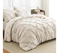 HIMEET King Size Comforter Set Beige - 7 Pieces Pintuck Bed in a Bag