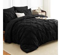 HIMEET Pintuck Bed in a Bag, 7 Pieces King Size Comforter Set Black, Luxury Pinch Pleat Bed in a Bag, Soft All Season Bedding Sets with Comforter, Flat Sheet, Fitted Sheet and Pillowcases & Shams