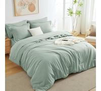 HIMEET Sage Green Queen Comforter Set, 7 Pieces Bed in a Bag Queen Lightweight Bedding Set, All Season Soft 7PC Bed Set with Comforter, Flat Sheet, Fitted Sheet, Pillowcases & Pillow Shams