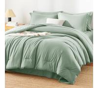 HIMEET Sage Green Queen Comforter Set, 7 Pieces Bed in a Bag Queen Lightweight Bedding Set, All Season Soft 7PC Bed Set with Comforter, Flat Sheet, Fitted Sheet, Pillowcases & Pillow Shams