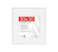 HIMEETIME® 1x 30x30cm Picture Frames | White Obeche Wood | 20x20cm Mat Included | Medium Square Wooden Frame for Posters | Solid Wood Photo Frame