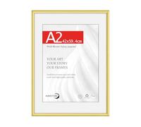 HIMEETIME® 1x A2 Picture Frame 42x59.4cm,Gold Matte Aluminum Metal Frame,30x42cm Mat Included,Shatterproof Acrylic Glass,Wall Mounting Only