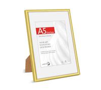 HIMEETIME® 1x DIN A5 14.8x21cm Aluminium Metal Picture Frame,Matte Gold,15x21cm Certificate Frame with Shatterproof Acrylic Glass,Wall or Table Mount