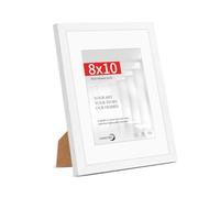 HIMEETIME® 1x Picture Frame 8x10 White Wood. 8x10 Photo Frame with 5x7 Mount - Includes HD Perspex and Stand for Tabletop or Wall Hanging