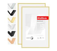 HIMEETIME® 2 x Picture Frames 40 x 60 cm Gold Metal Frame, Document Frame 40 x 60 cm, Metal Frame Aluminium Picture Frame 40 x 60 cm Photo Frame for Hanging