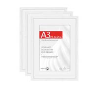 HIMEETIME® 3x Picture Frames DIN A3 29.7x42 cm - White Obeche Wood,Includes 21x30 cm Mat,Certificate Frame 30x42 cm with Shatterproof Acrylic Glass,Solid Wood Poster Frame