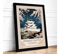 Himeji Castle in Spring Japandi Framed Wall Art Print A1 (84.1×59.4cm) Black, Wall Decor for Living Room, Bedroom, Office & Home, Ready to Hang, Art Gift