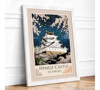 Himeji Castle in Spring Japandi Framed Wall Art Print A1 (84.1×59.4cm) White, Wall Decor for Living Room, Bedroom, Office & Home, Ready to Hang, Art Gift