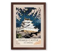 Himeji Castle in Spring Japandi Framed Wall Art Print A2 (59.4×42cm) Walnut, Wall Decor for Living Room, Bedroom, Office & Home, Ready to Hang, Art Gift