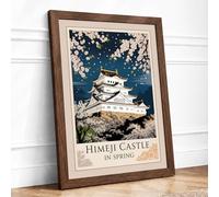 Himeji Castle in Spring Japandi Framed Wall Art Print A2 Walnut