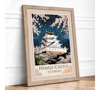 Himeji Castle in Spring Japandi Framed Wall Art Print A4 Oak