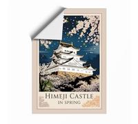 Himeji Castle in Spring Japandi Unframed Wall Art Print A4 (29.7×21cm), Wall Decor for Living Room, Bedroom, Office & Home, Art Gift