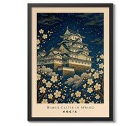 Himeji Castle In Spring Poster, Vintage Japanese Travel Print, Retro Wall Art Décor, A2 (Black Frame) - 62.5x45.1cm