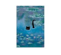 HIMGZXGWQ Cat in The Water Lilies Poster Decorative Painting Canvas Wall Art Living Room Poster Bedroom Painting Wall Art Picture Print Modern Family Room Decor 24 x 36 Inches (60 x 90 cm)