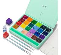 HIMI Gouache Paint Set, 24 Colours x 30ml with 3 Brushes & a Palette(Green)