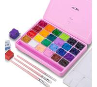 HIMI Gouache Paint Set, 24 Colours x 30ml with 3 Brushes & a Palette (Pink)