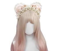 HIMI HIMIFASHION Lolita Cosplay Headbands for Women Cute Bear Ears Bow Lace Hair Hoop Party Costume Hair Accessories (Pink and white)