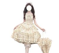 HIMI HIMIFASHION Lolita Suspender Princess Dress Teen Girls Sweet Bow Lace Layered Ruffle Hem Cosplay Costume Party Dresses (M, Beige)