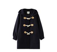 HIMI HIMIFASHION Teen Girls Duffle Coat Cute Horn Buttons Winter Casual Fleece Hooded Outerwear with Pockets Solid color Woolen Coats Jacket (as8, alpha, m, regular, regular, Navy, M)