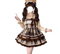 HIMI HIMIFASHION Teens Woolen Sleeveless Lolita Dress Cute Bow Tartan Holiday Party Dresses Ruffle A-line Princess Dresses (UK, Alpha, L, Regular, Regular, Brown)