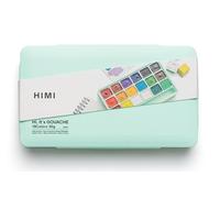 HIMI Jelly Cup Gouache Set 18 Paint Colours, Green Case, Add Water to Reactivate, Smooth, Rich Colours, Gift, Artist Art Supplies, Large Scale Art Work to Fine Details, Ready to Use Gouache Colors