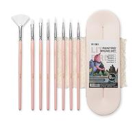 HIMI Paint Brush Set of 8, Includes 1x Fan, 1x Filbret, 2X Flat, 2X Round, 2 Liner Brushes, Pink Case, Gouache, Acrylic, Art Set Supplies, Beginner, Hobby Artist, Matching Case & Handle Colours