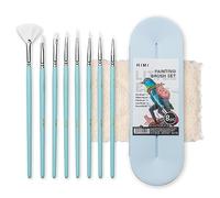 HIMI Paint Brush Set of 8, Includes Fan, Filbret, Flat, Round, Liner Brushes, Blue Case, Gouache, Acrylic, Art Set Supplies, Beginner, Hobby Artist, Matching Handle Colours