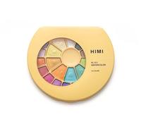 HIMI Semi-Moist Watercolour Set, 24 Colours in Pans, Brush, Yellow Case Metallic Edition, Softer Than Dry, Wake Up with Splash of Water, Easy to Mix, Paint Brush, Art Set Supplies, Gift, Beginner