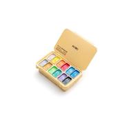 HIMI Twin Cup Gouache Set 12 Paint Colours, Yellow Case Metallic Edition, Add Water To Reactivate, Smooth Rich Colours, Gift Artist Art Supplies, Large Scale Art Work Fine Details Ready To Use Gouache