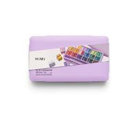 HIMI Twin Cup Gouache Set 36 Paint Colours, 3 Brushes, Pallete, Purple Case, Add Water to Reactivate, Smooth, Rich Colours, Gift, Artist Art Supplies, Large Scale Art Work to Fine Details