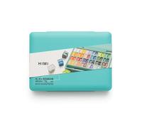 HIMI Twin Cup Gouache Set 48 Paint Colours, 3 Brushes, Paint Pallete, Green Case, Add Water to Reactivate, Smooth, Rich Colours, Gift, Artist Art Supplies, Large Scale Art Work to Fine Details